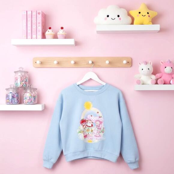 Strawberry Shortcake Kids Crewneck Sweatshirt NWT – Light Blue🍓🌈 - Picture 1 of 13